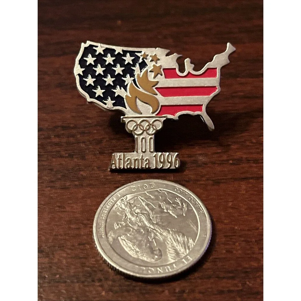 1996 Atlanta Olympics Balfour Sterling‎ Silver USA Outline Lapel Hat Pin